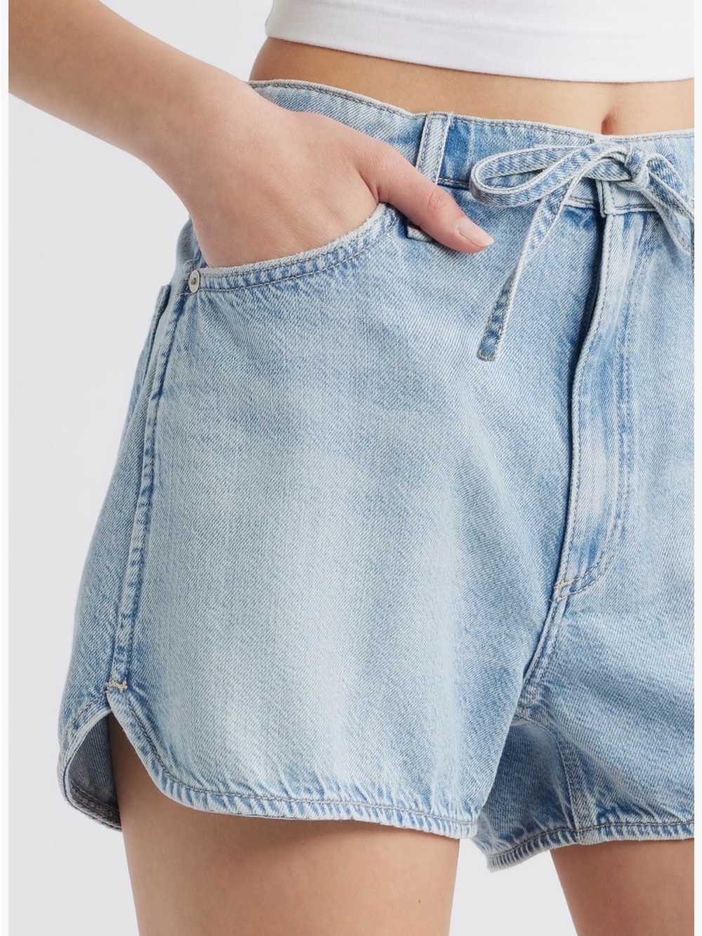 NEW Current/Elliott Light Blue Tie-Waist SOFT RELAXED FIT Denim JEAN Shorts SZ 8 - Picture 3 of 12